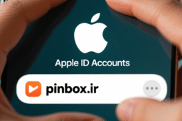 تصویر یک گوشی آیفون با نمایش اپل آیدی و لوگوی پین باکس